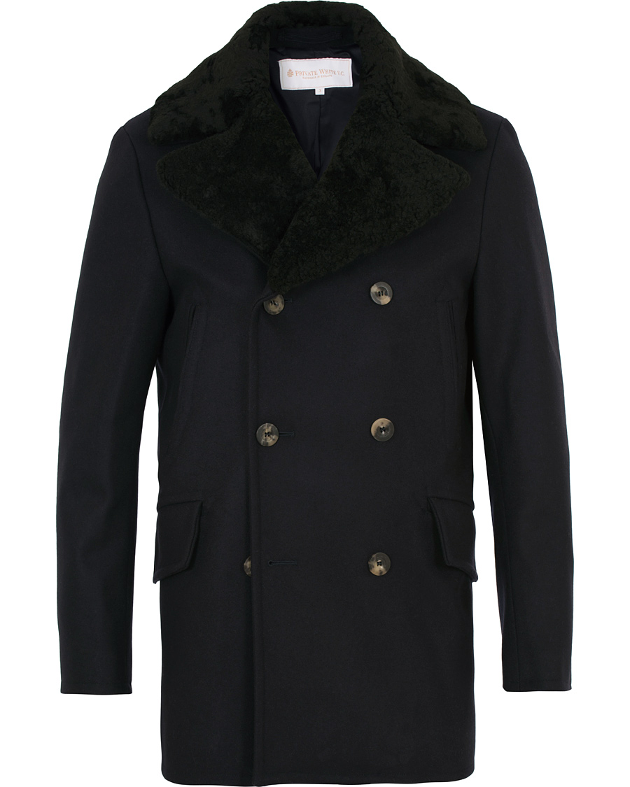 Herre | Jakker | Private White V.C. | The Shearling Collar Pea Coat Navy