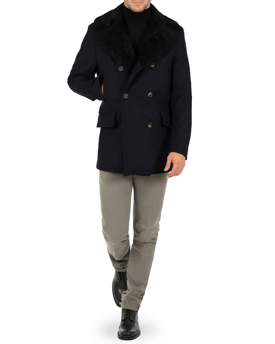 Herre | Jakker | Private White V.C. | The Shearling Collar Pea Coat Navy