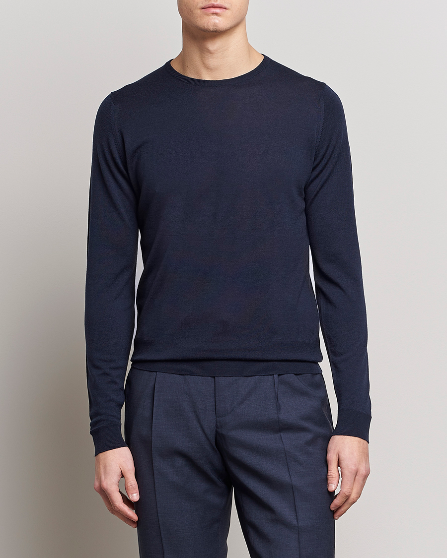 Herre | Tøj | John Smedley | Lundy Extra Fine Merino Crew Neck Midnight