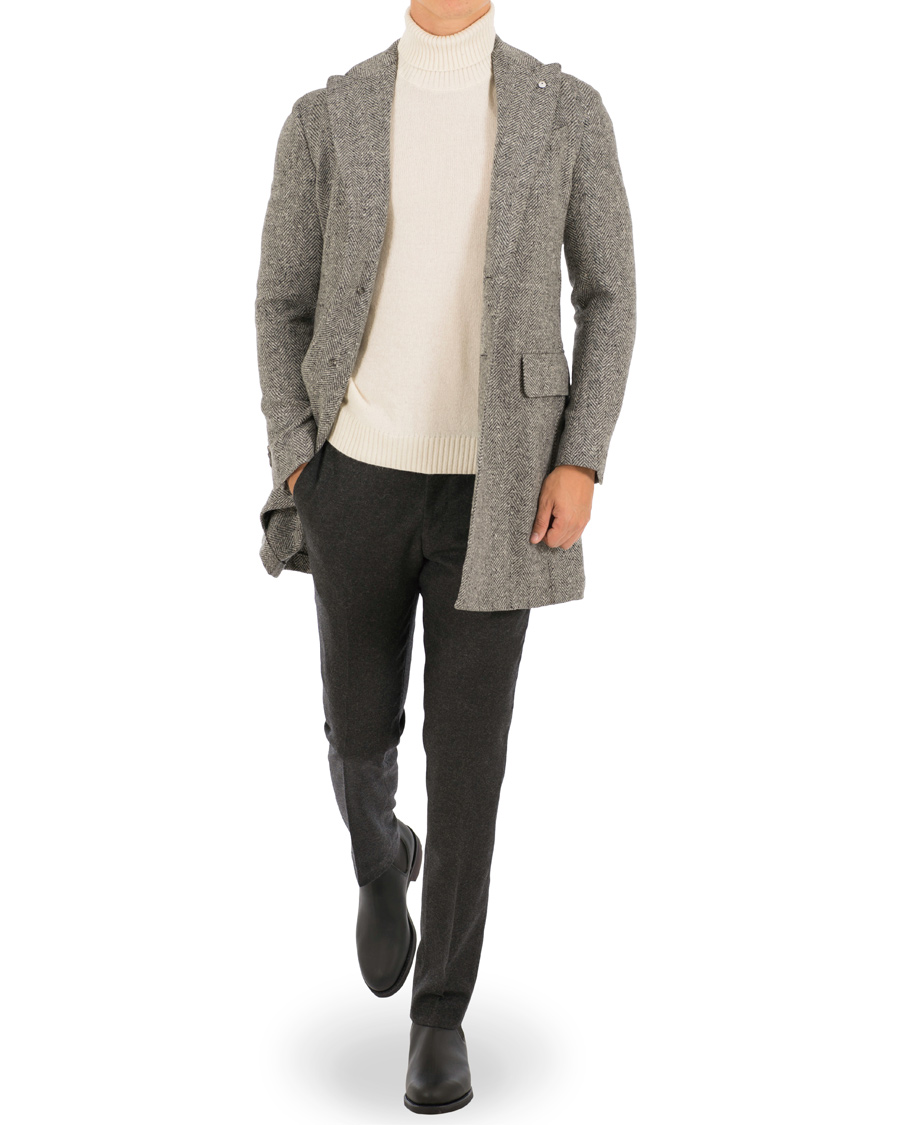 Herre | Jakker | L.B.M. 1911 | Wool Herringbone Peak Lapel Coat Light Grey