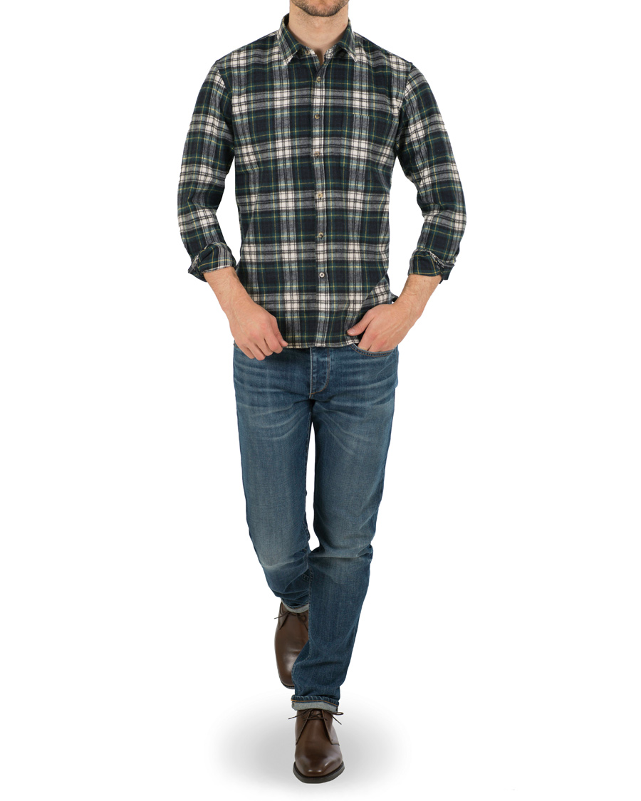 Herre | Skjorter | De Bonne Facture | CH07 Brushed Flannel Shirt Green Tartan