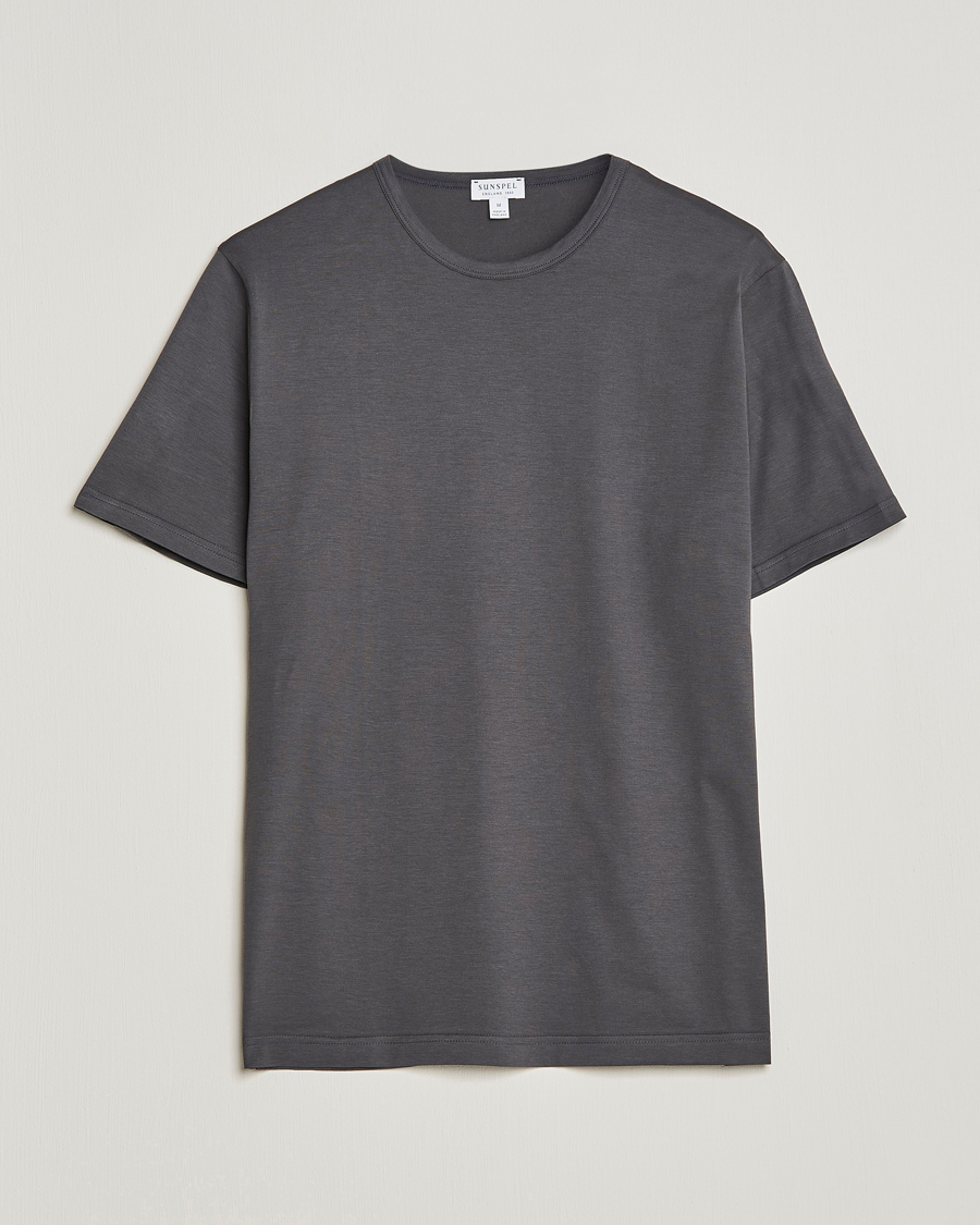 Herre | T-Shirts | Sunspel | Crew Neck Q82 Cotton T-Shirt Charcoal