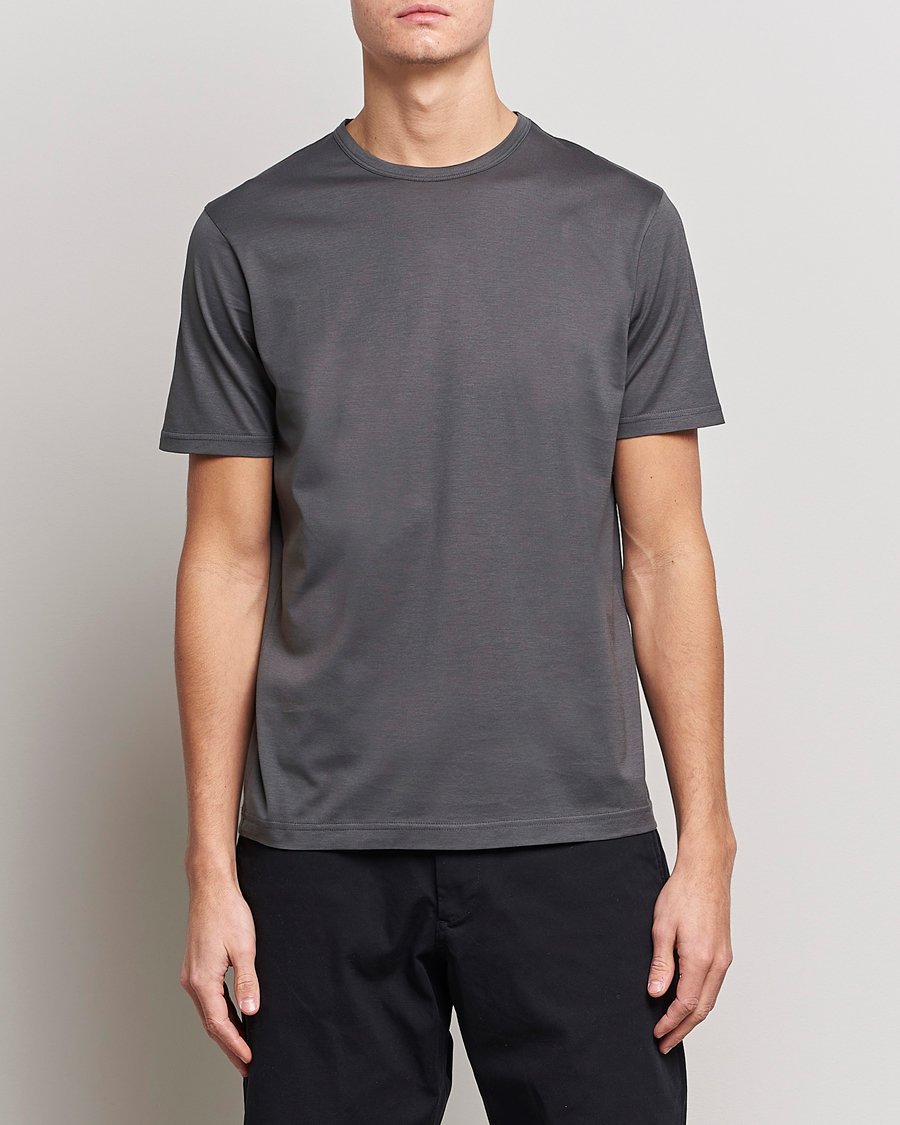 Herre | T-Shirts | Sunspel | Crew Neck Q82 Cotton T-Shirt Charcoal