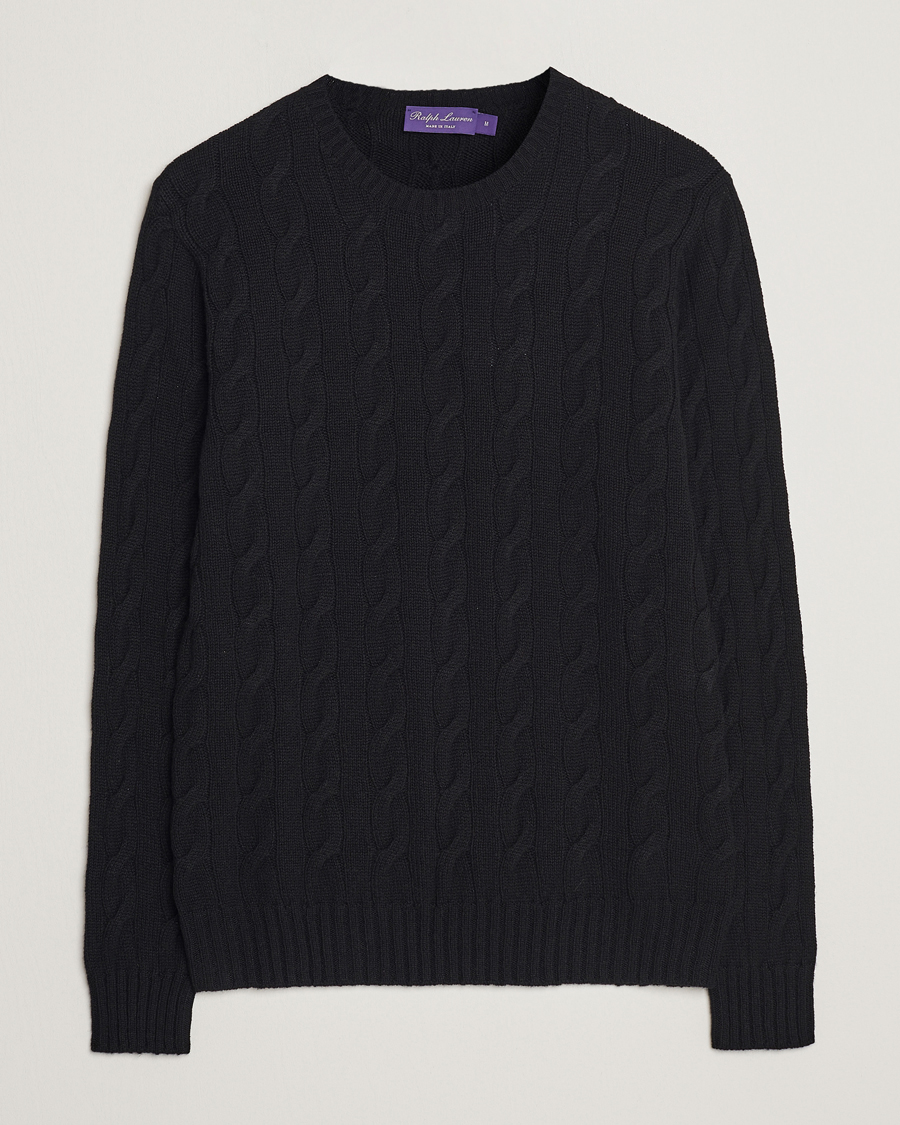 Herre | Trøjer | Ralph Lauren Purple Label | Cashmere Cable Crew Neck Sweater Black