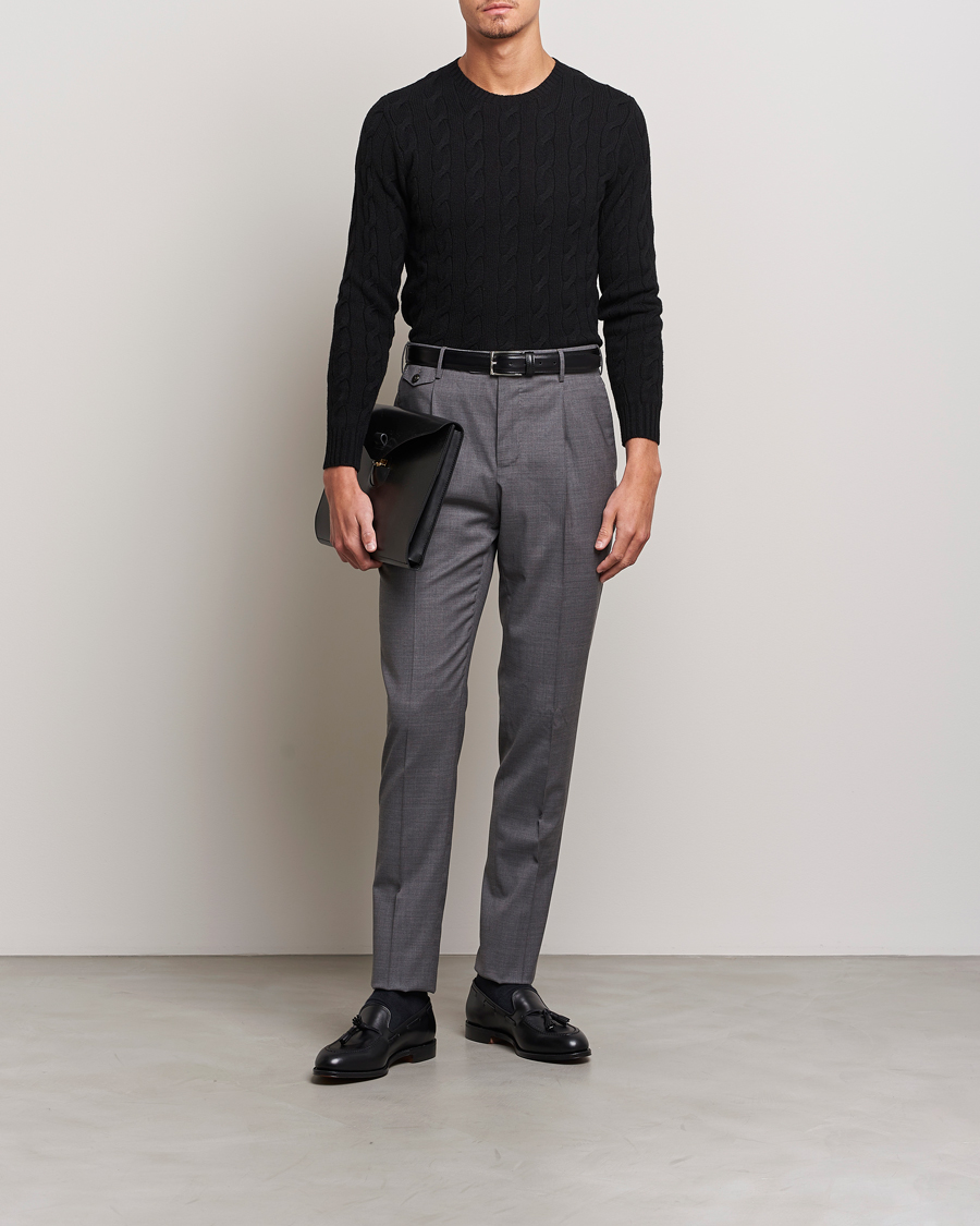 Herre | Trøjer | Ralph Lauren Purple Label | Cashmere Cable Crew Neck Sweater Black