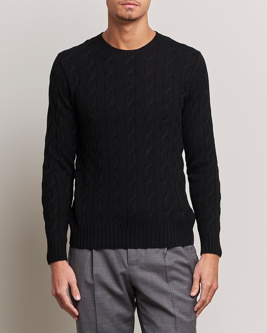 Herre | Trøjer | Ralph Lauren Purple Label | Cashmere Cable Crew Neck Sweater Black