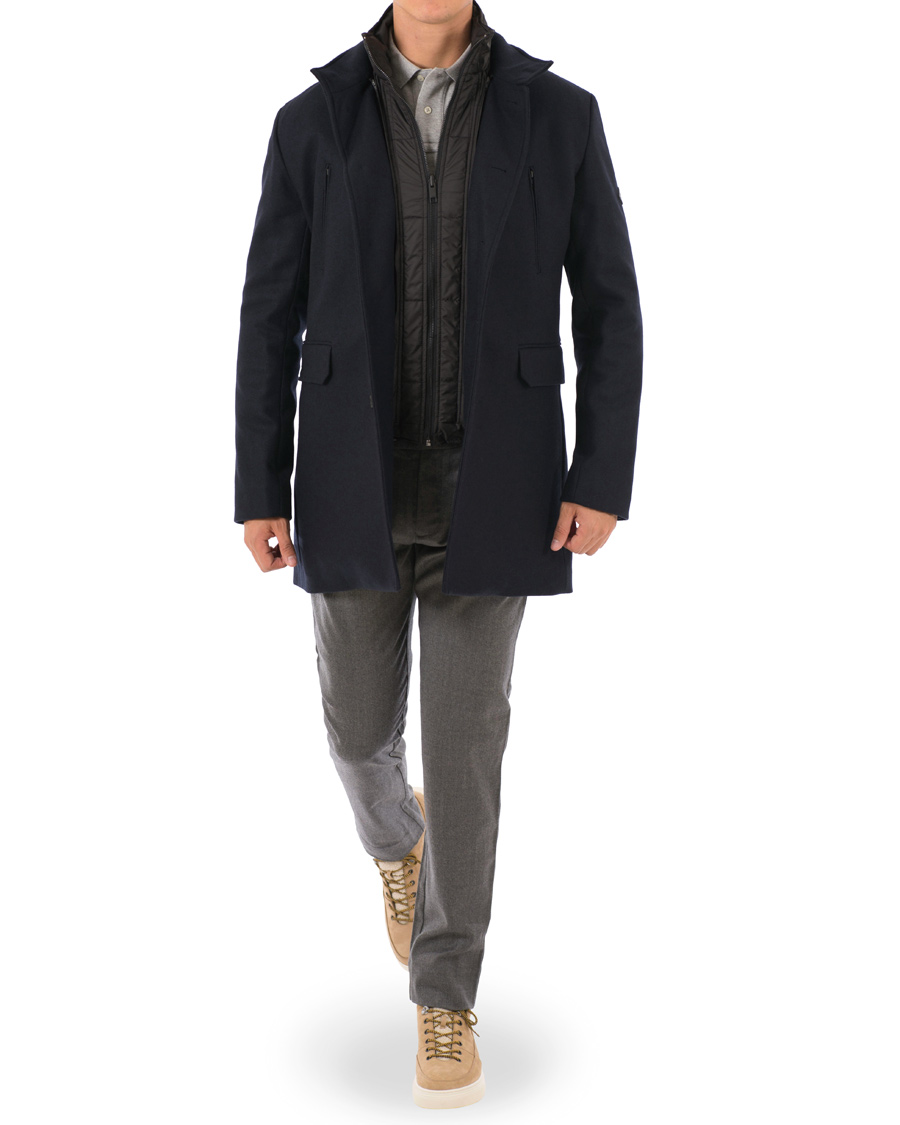 Herre | Jakker | J.Lindeberg | Gavin Stand Up Collar Compact Melton Coat Navy