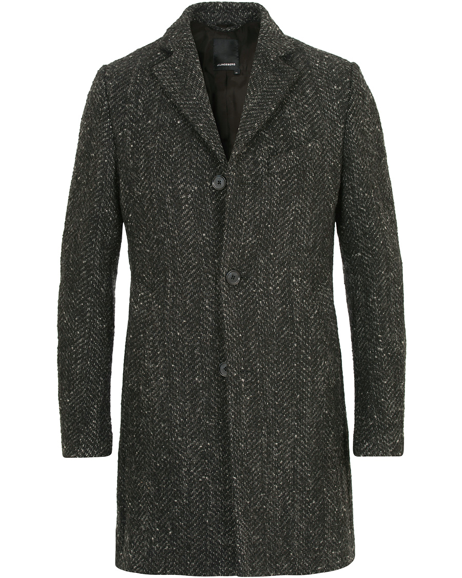 Herre | Jakker | J.Lindeberg | Wolger Rock Wool Herringbone Coat Black