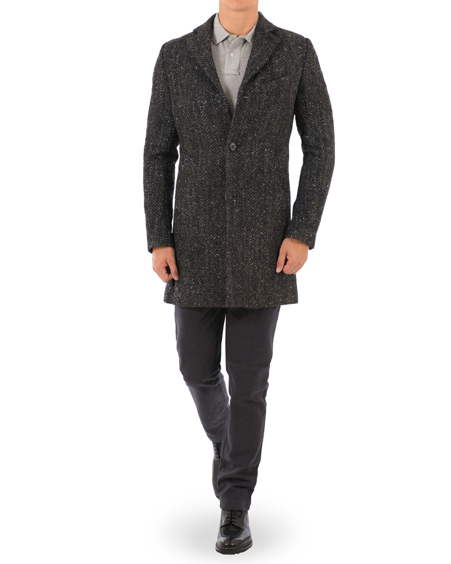 Herre | Jakker | J.Lindeberg | Wolger Rock Wool Herringbone Coat Black