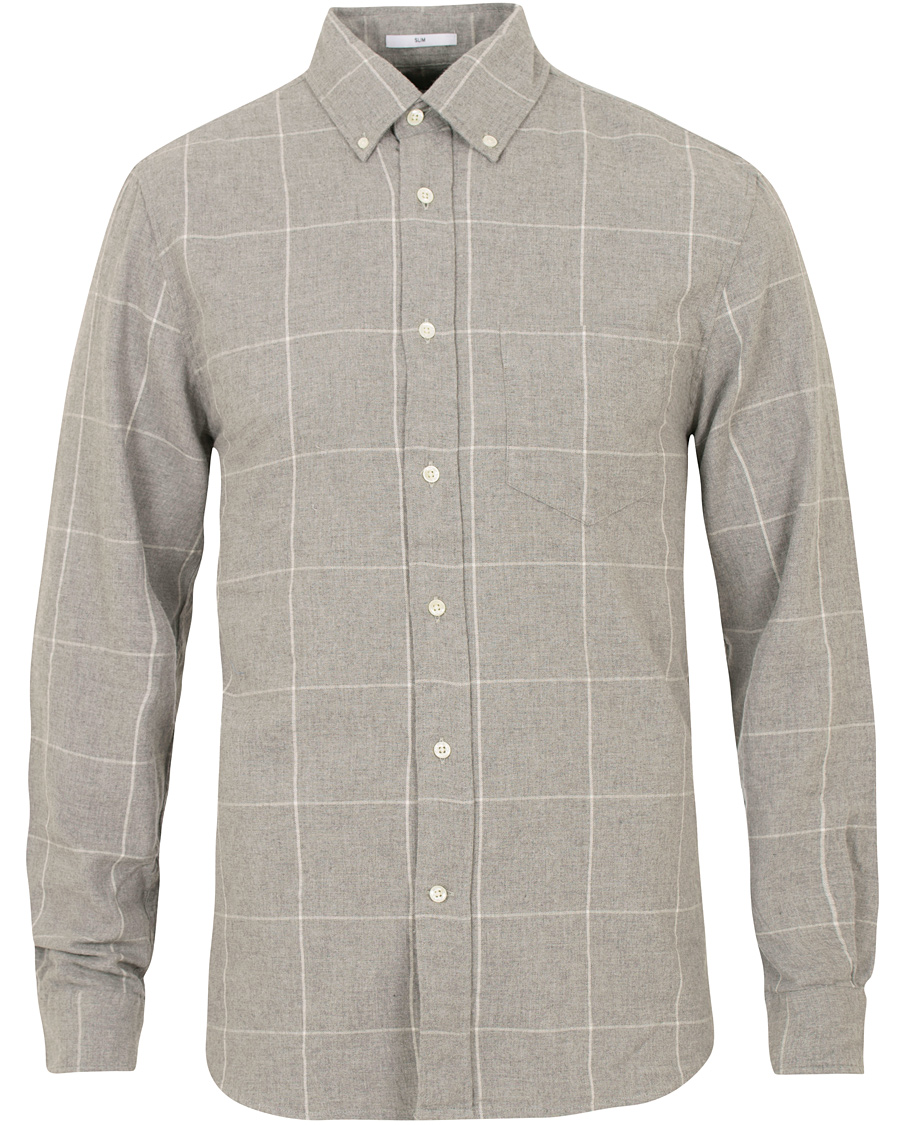 Herre | Skjorter | GANT Rugger | Windblown Flannel Check Slim Fit Shirt Grey Melange
