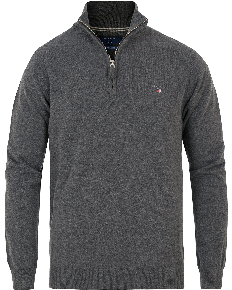 Herre | Trøjer | GANT | Super Fine Lambswool Half Zip Antracite Melange