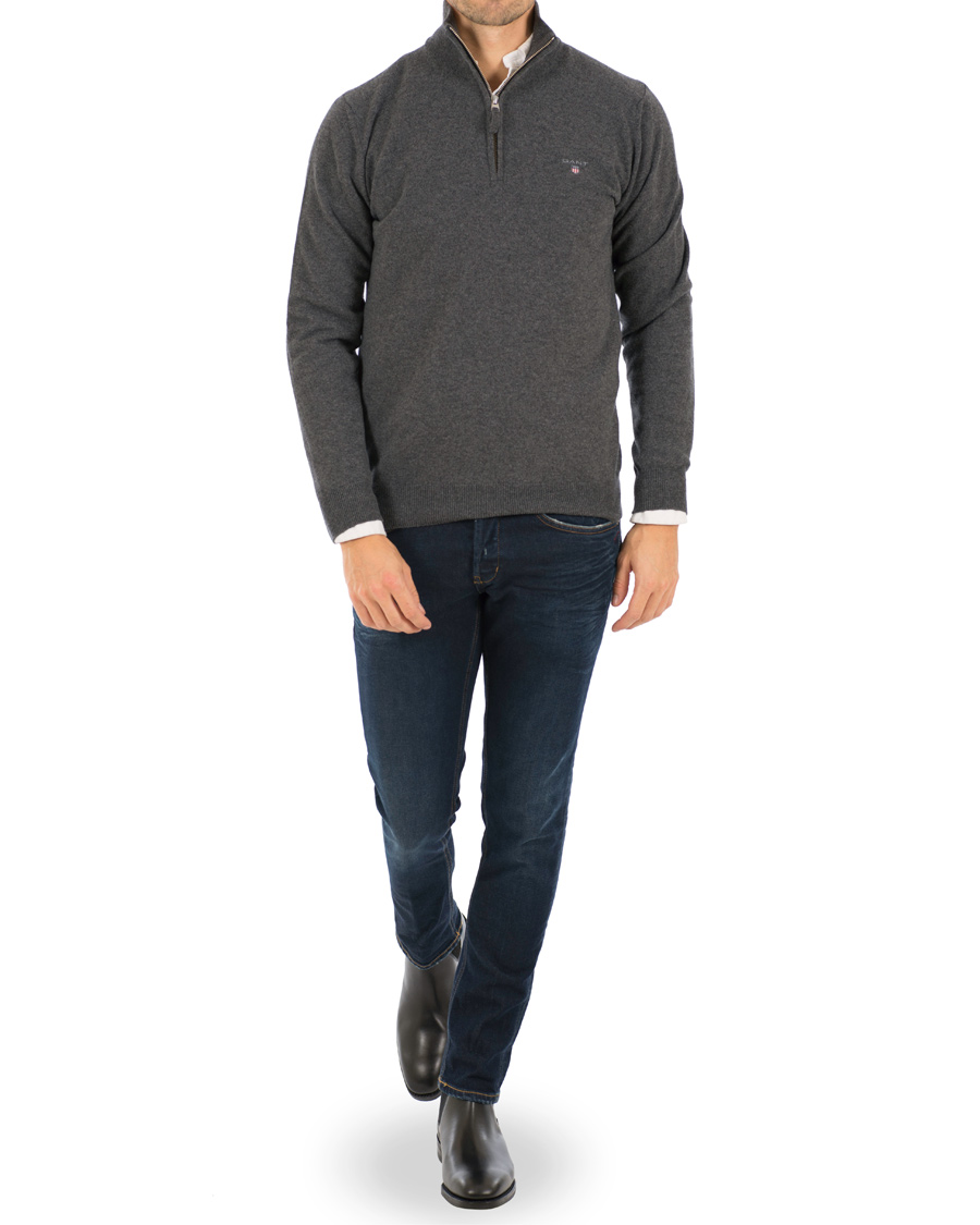 Herre | Trøjer | GANT | Super Fine Lambswool Half Zip Antracite Melange