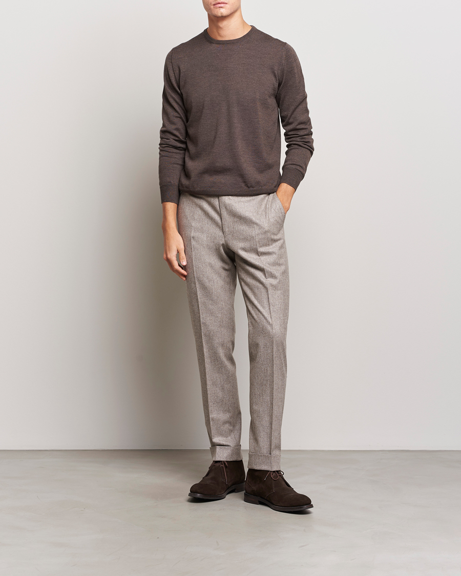 Herre | Trøjer | Gran Sasso | Merino Fashion Fit Crew Neck Pullover Brown