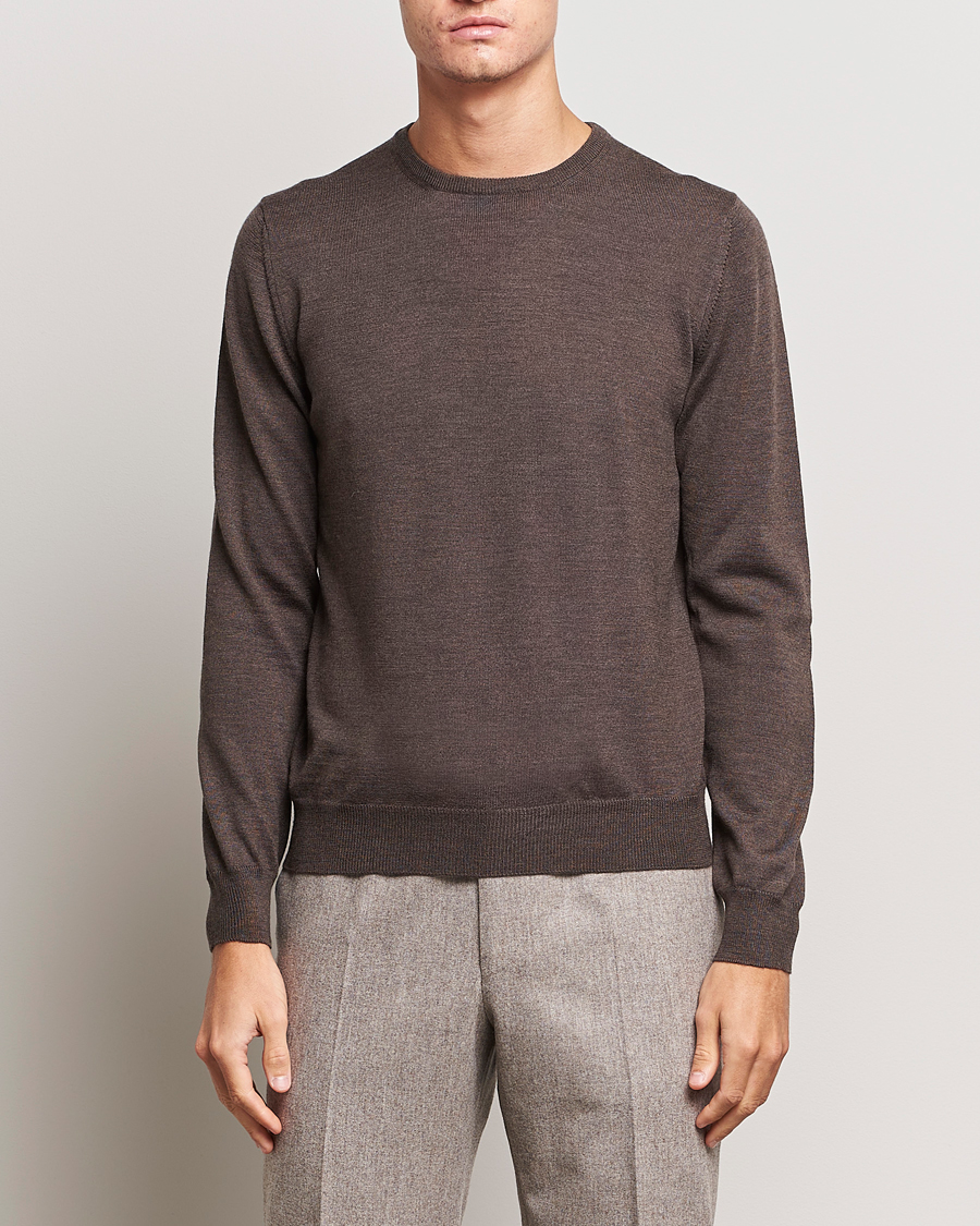 Herre | Trøjer | Gran Sasso | Merino Fashion Fit Crew Neck Pullover Brown