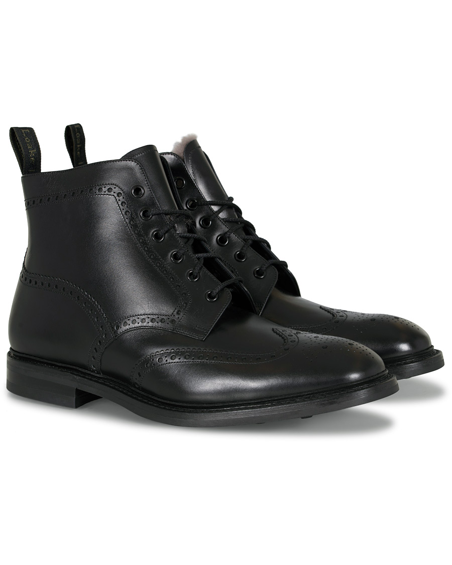 Herre | Loake 1880 Wolf Premium Fur Lined Brogue Black Calf | Loake 1880 | Wolf Premium Fur Lined Brogue Black Calf