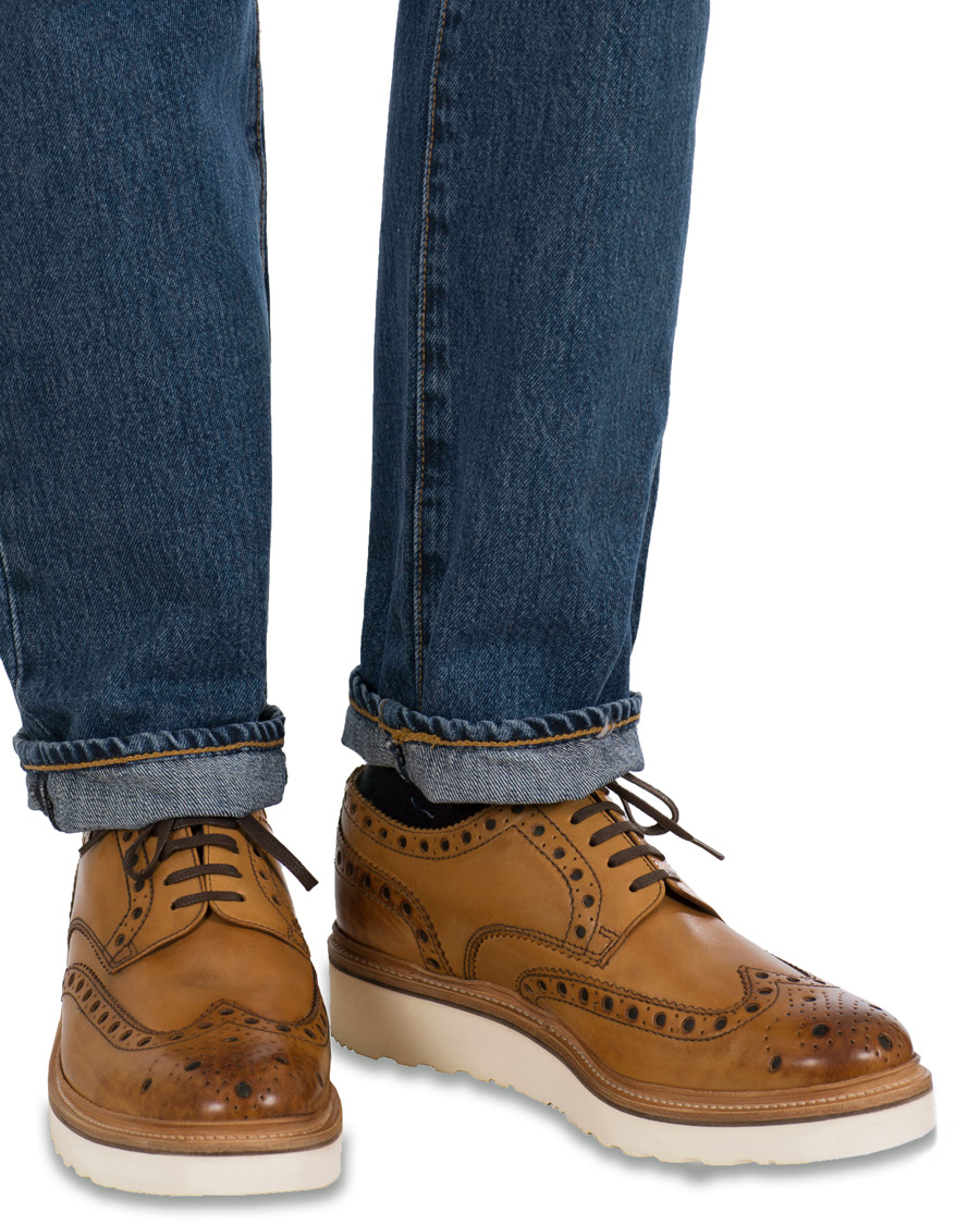 Herre | Grenson Archie Brogue Derby Wedge Sole Tan Calf | Grenson | Archie Brogue Derby Wedge Sole Tan Calf