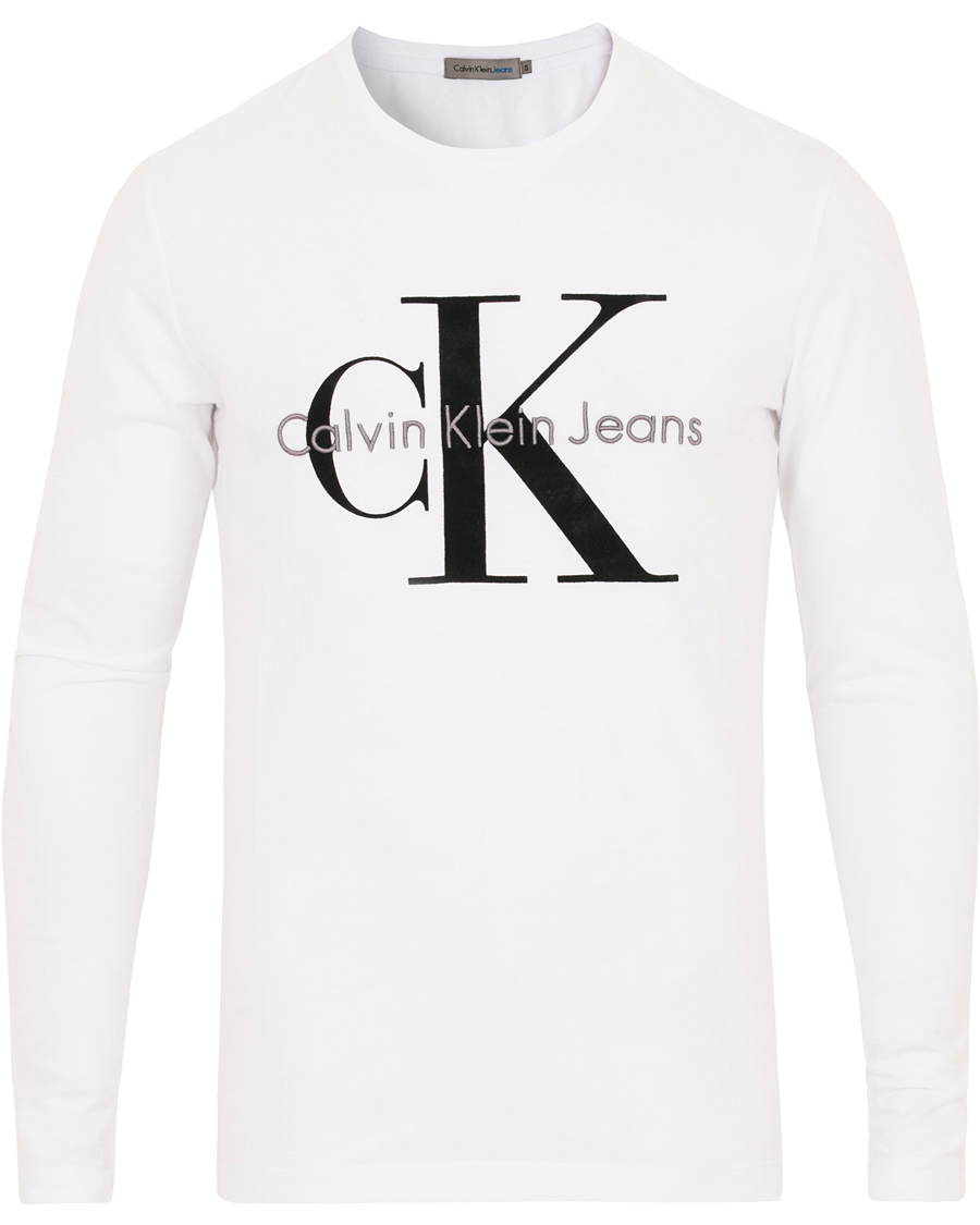 Herre | T-Shirts | Calvin Klein Jeans | Calvin Klein Tribute Long Sleeve Crew Neck Tee White