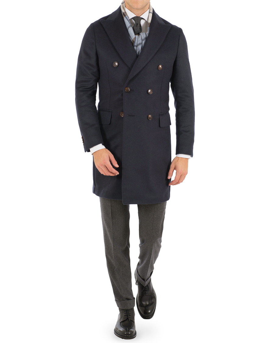 Herre | Jakker | Oscar Jacobson | Saul Delux Double Breasted Camelhair Coat Navy