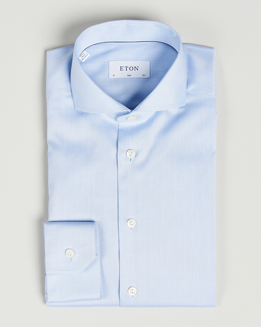 Herre | Skjorter | Eton | Slim Fit Twill Cut Away Shirt Light Blue