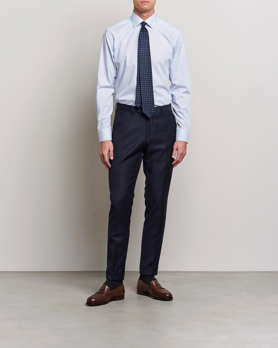 Herre | Business & Beyond | Eton | Slim Fit Poplin Thin Stripe Shirt Blue/White