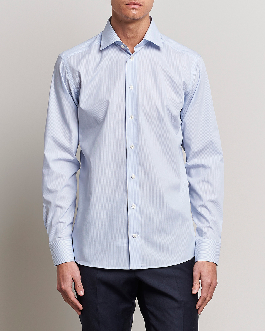 Herre | Tøj til bryllup | Eton | Slim Fit Poplin Thin Stripe Shirt Blue/White