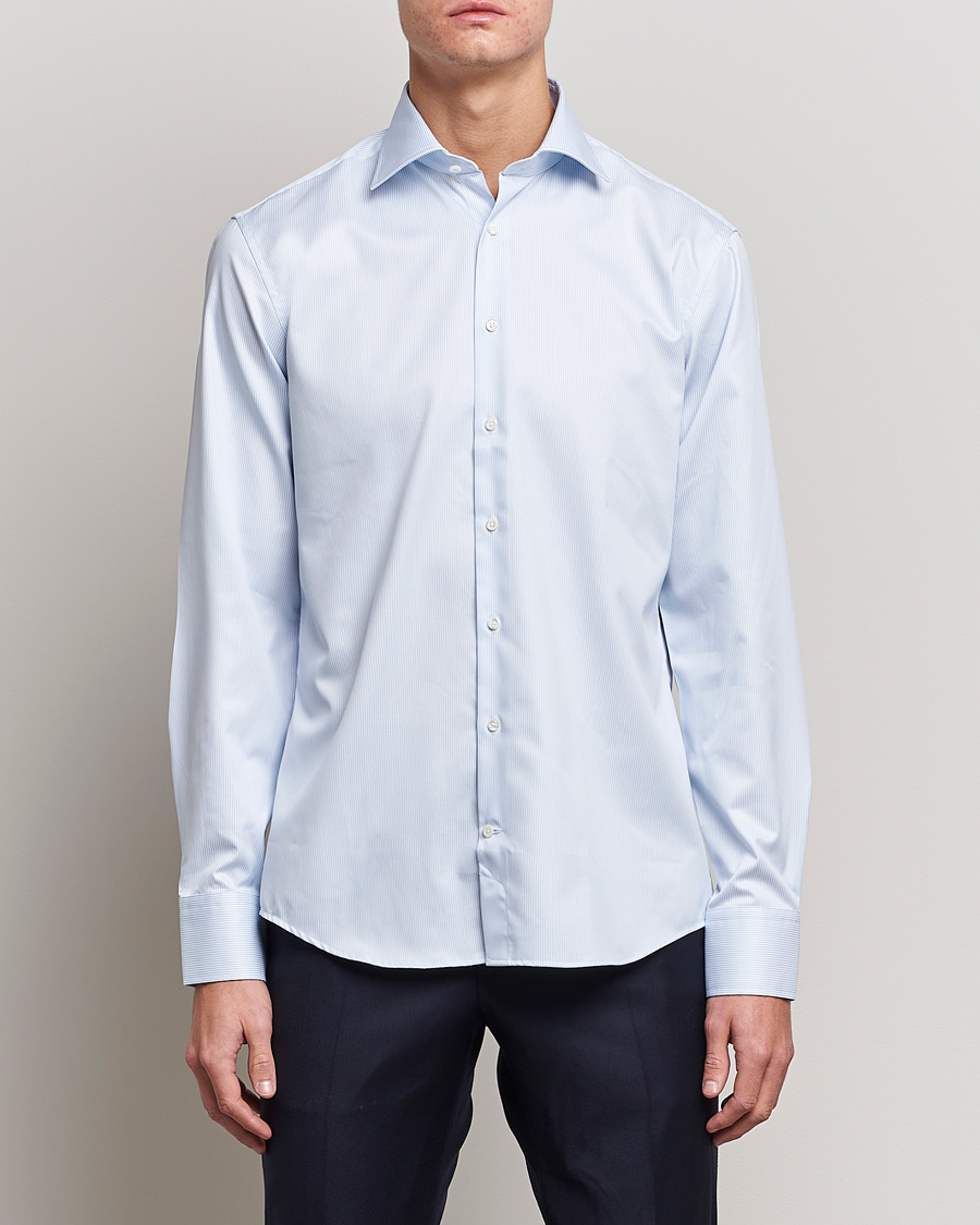 Herre | Businessskjorter | Stenströms | Fitted Body Thin Stripe Shirt White/Blue