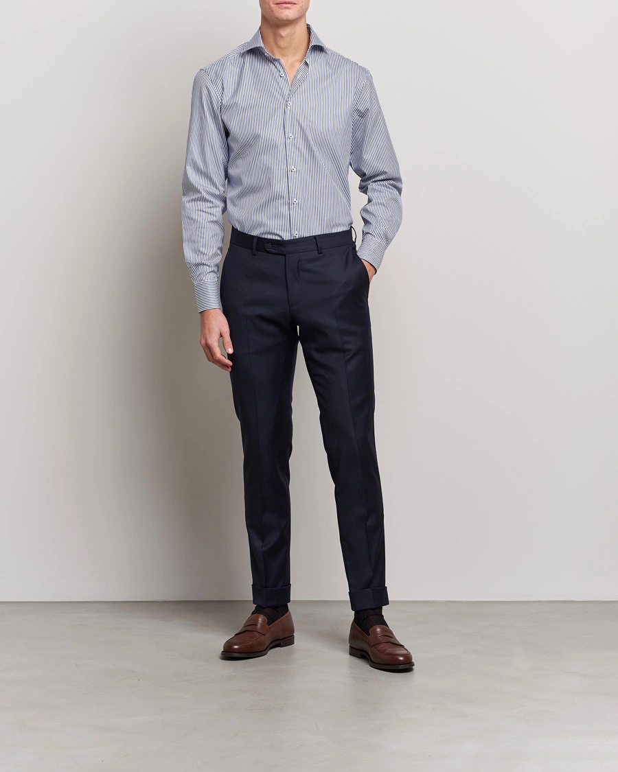 Herre |  | Stenströms | Fitted Body Stripe Shirt White/Blue