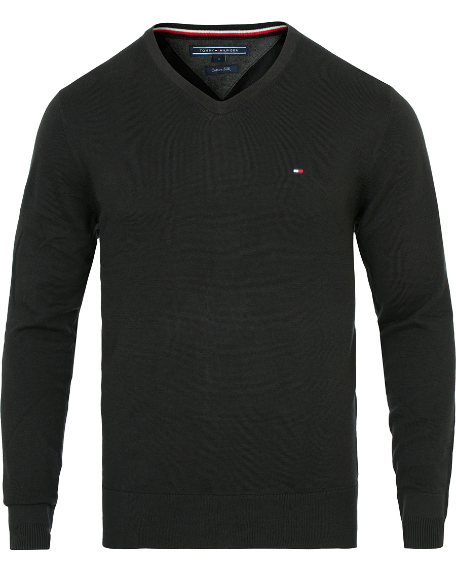 Herre | Trøjer | Tommy Hilfiger | Cotton/Silk V-Neck Pullover Flag Black