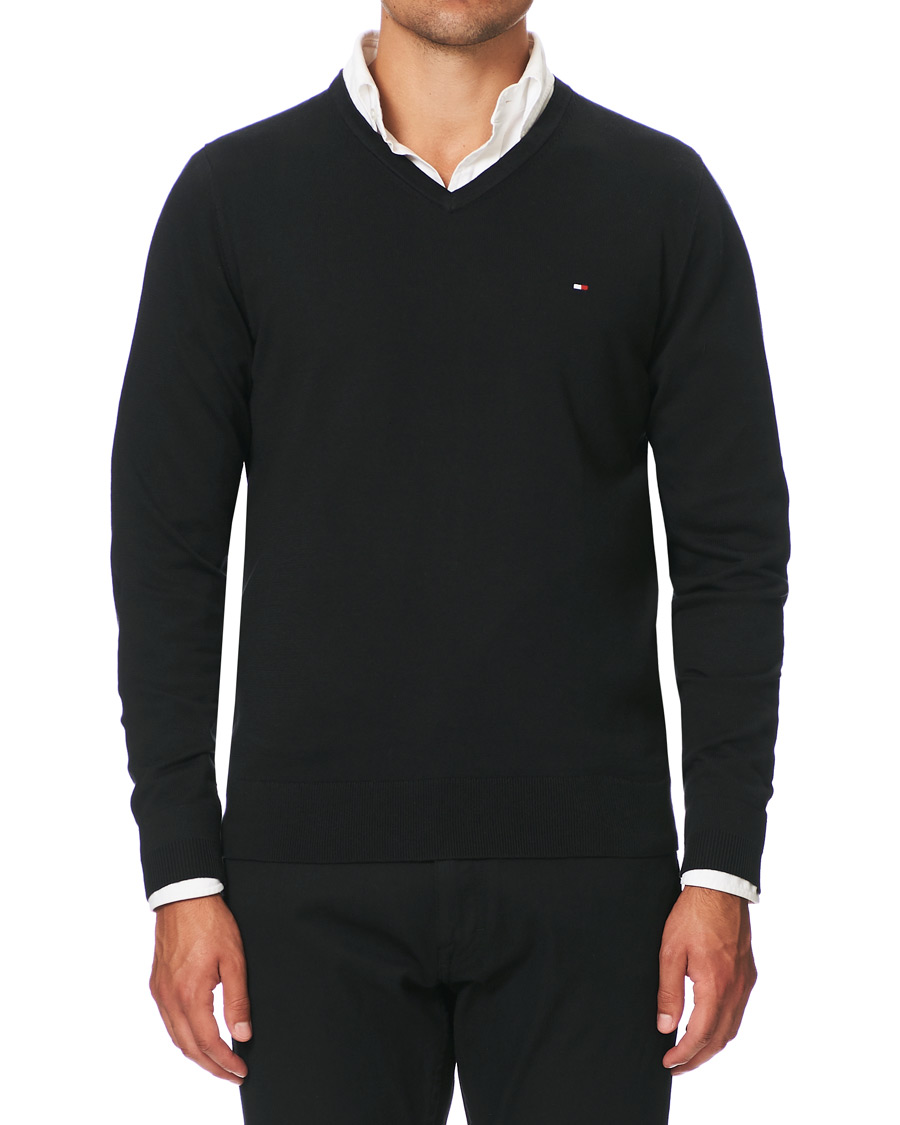Herre | Trøjer | Tommy Hilfiger | Cotton/Silk V-Neck Pullover Flag Black