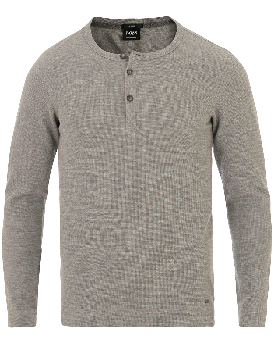 Herre | Trøjer | BOSS ORANGE | BOSS Casual Trix Fine Heather Waffle Henley Mid Grey Melange