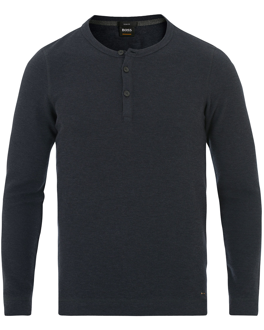 Herre | Trøjer | BOSS ORANGE | BOSS Casual Trix Fine Heather Waffle Henley Navy