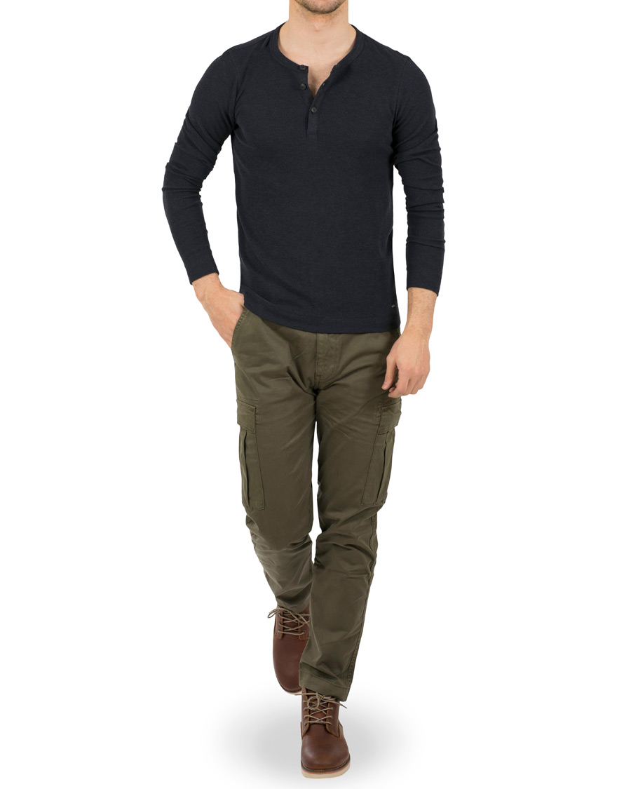 Herre | Trøjer | BOSS ORANGE | BOSS Casual Trix Fine Heather Waffle Henley Navy