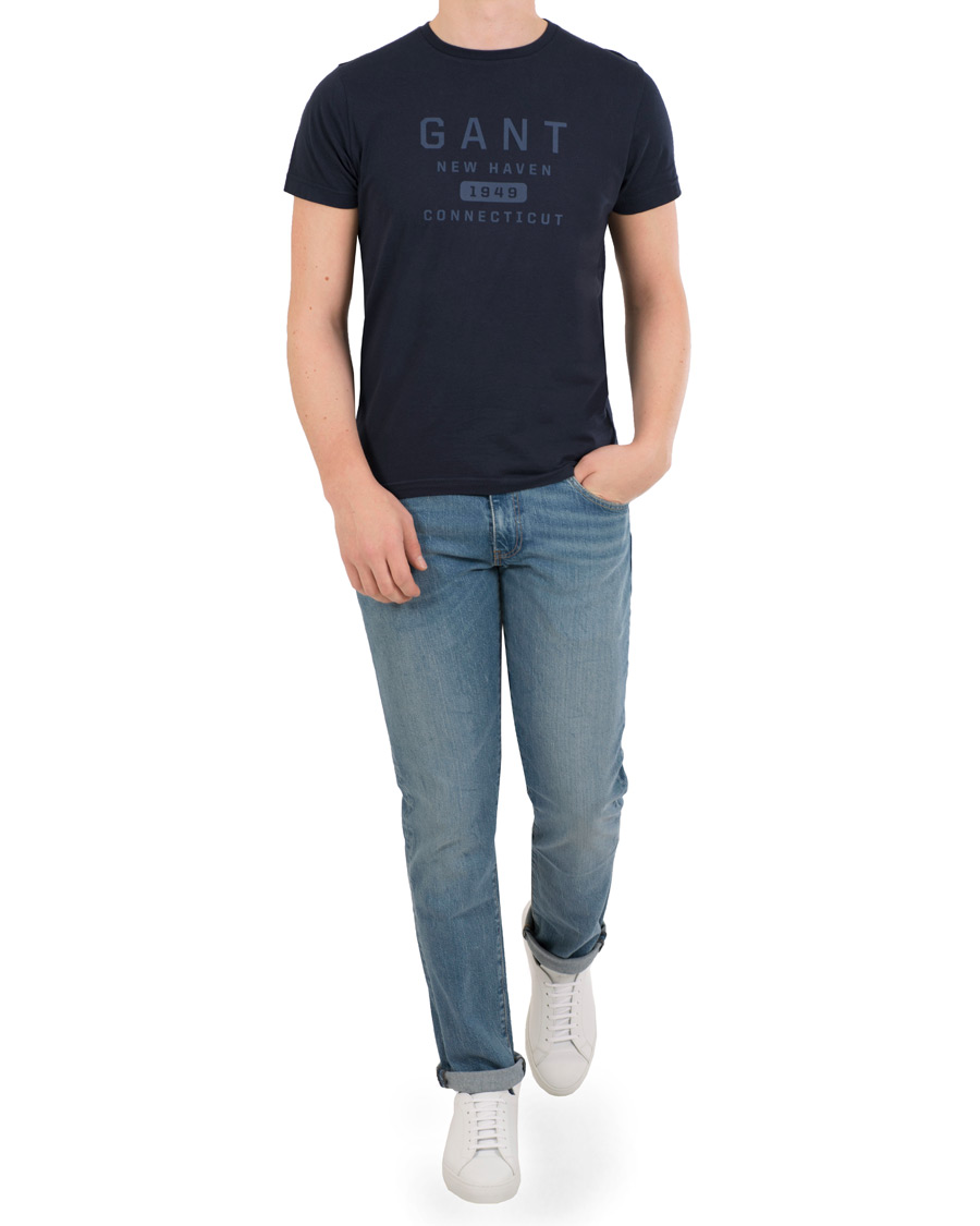 Herre | T-Shirts | GANT | New Haven Crew Neck Tee Evening Blue