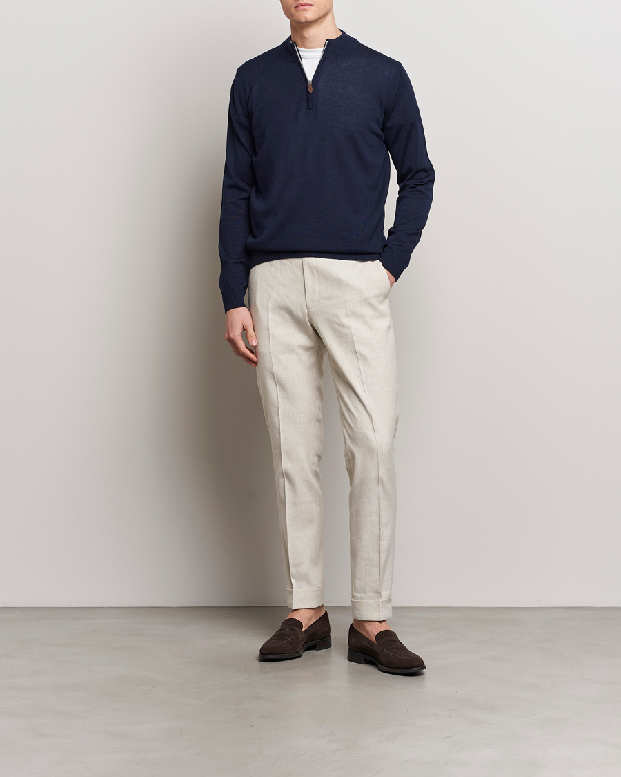 Herre | Trøjer | Stenströms | Merino Wool Half Zip Navy
