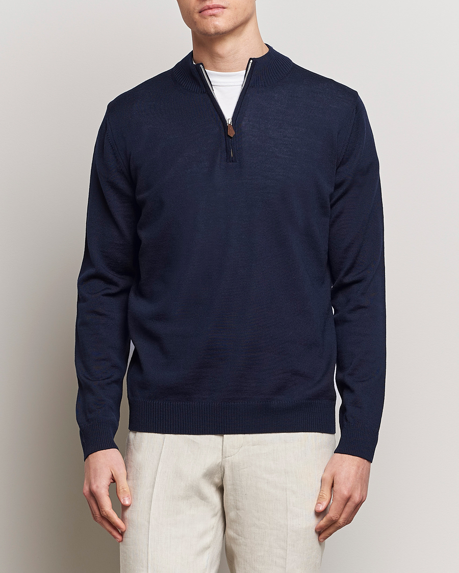 Herre |  | Stenströms | Merino Wool Half Zip Navy