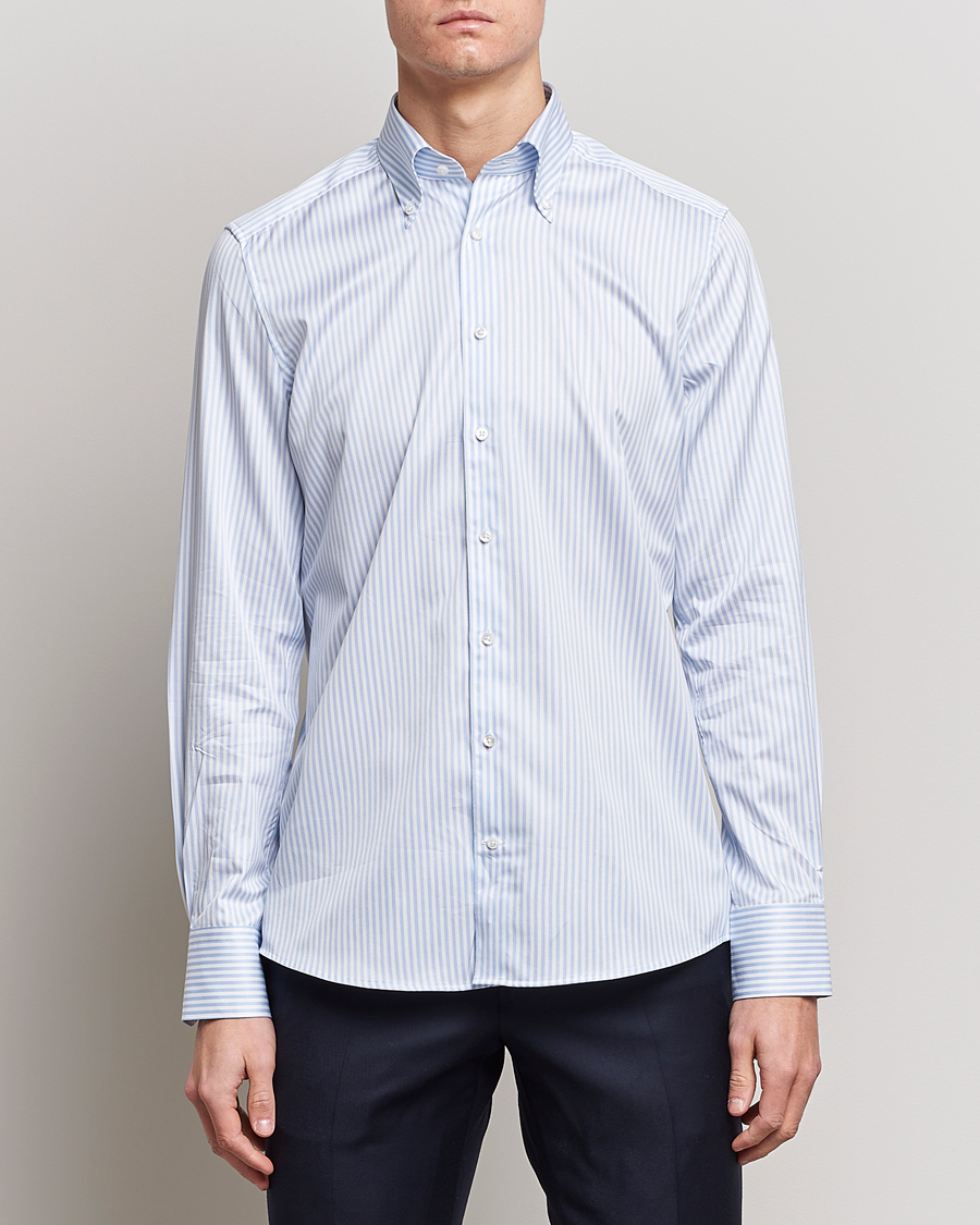 Herre |  | Stenströms | 1899 Slimline Button Down Stripe Shirt White/Blue