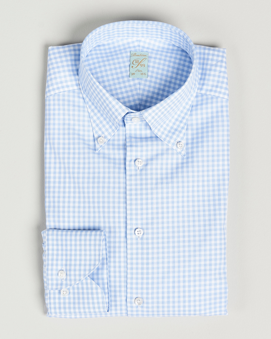 Herre | Skjorter | Stenströms | 1899 Slimline Button Down Check Shirt White/Blue