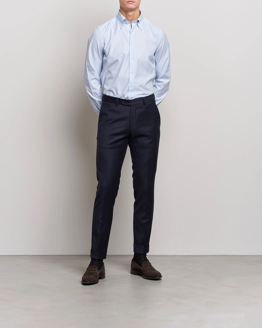 Herre | Skjorter | Stenströms | 1899 Slimline Button Down Check Shirt White/Blue