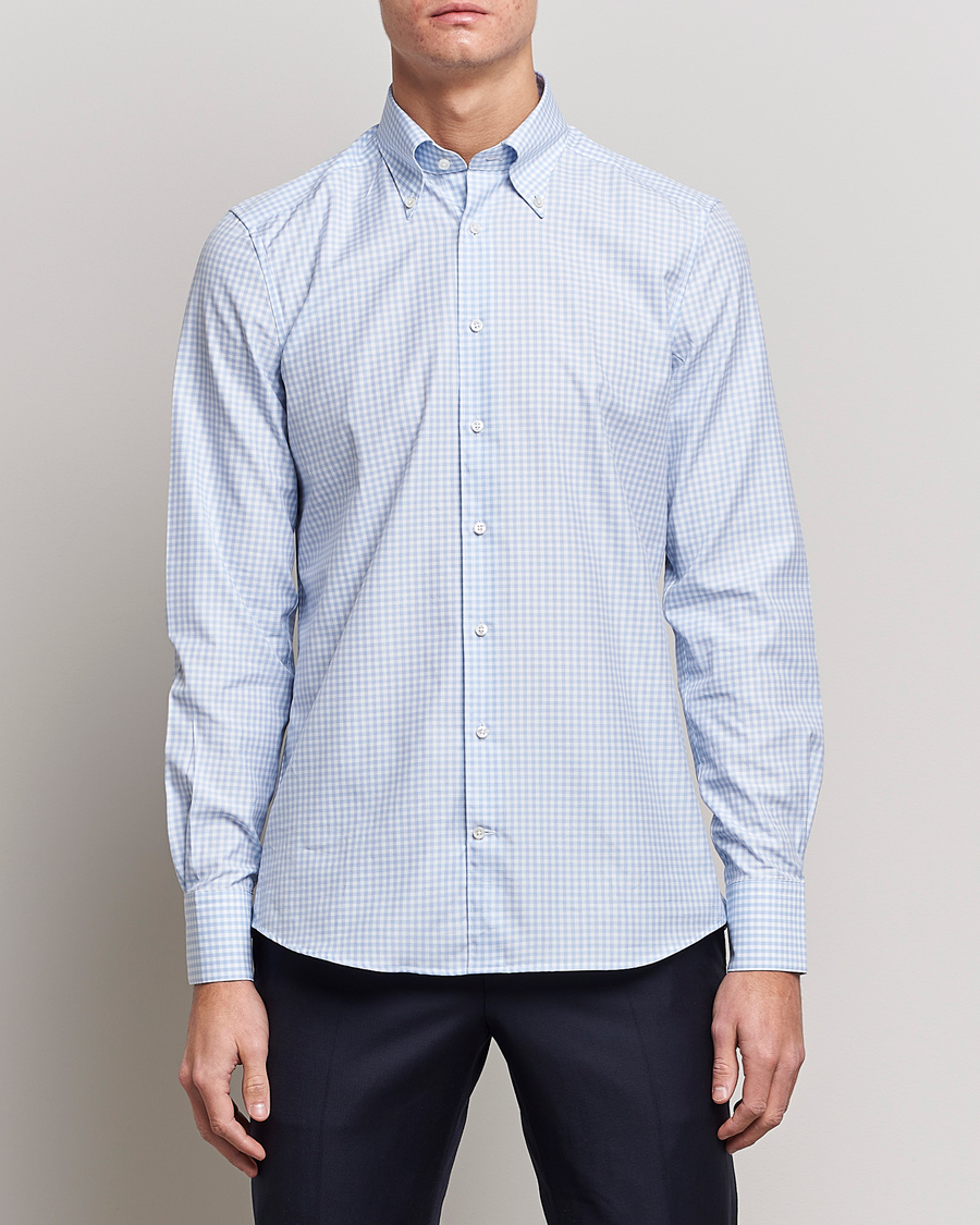 Herre | Business & Beyond | Stenströms | 1899 Slimline Button Down Check Shirt White/Blue