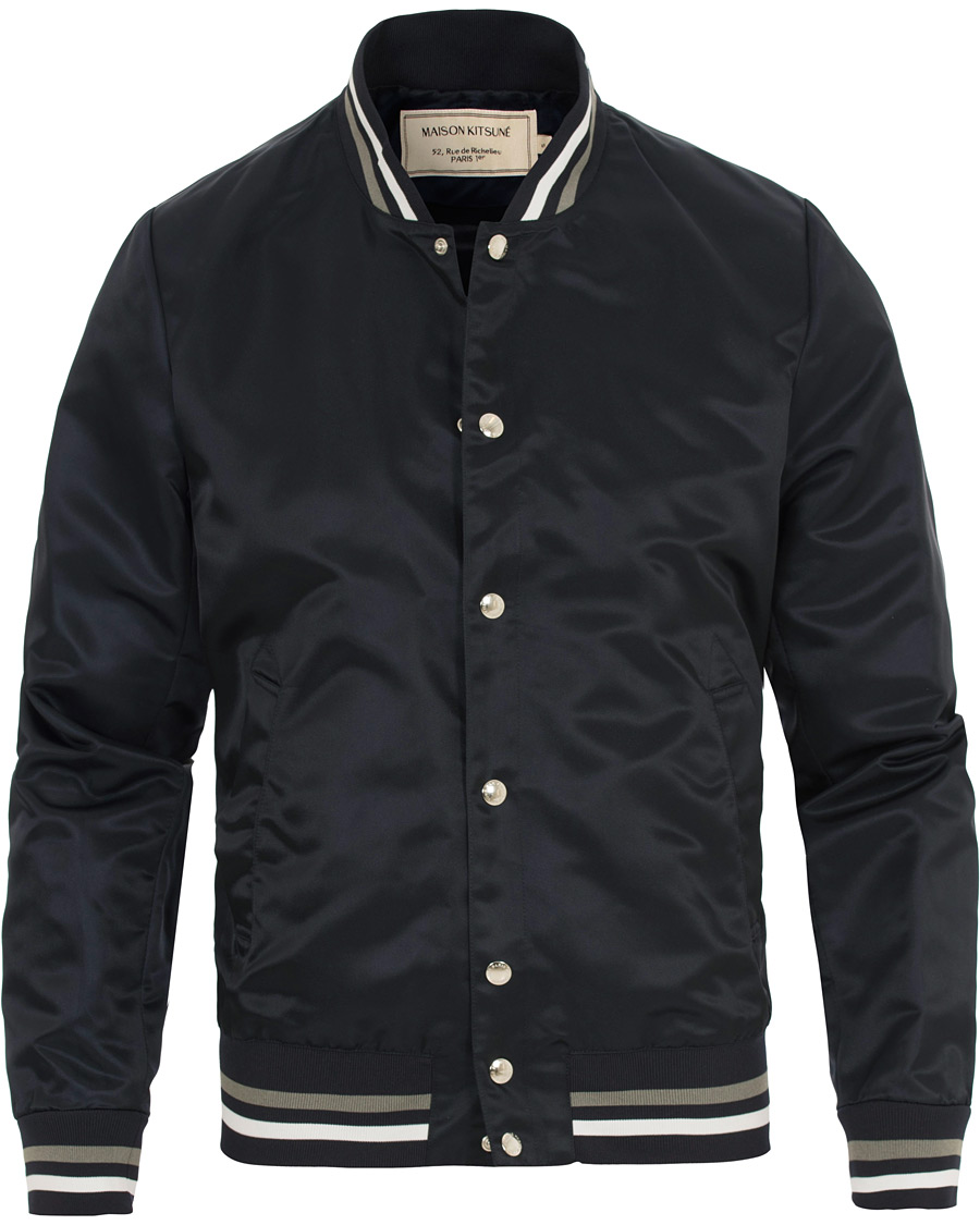 Herre | Jakker | Maison Kitsuné | Satin Teddy Baseball Jacket Navy