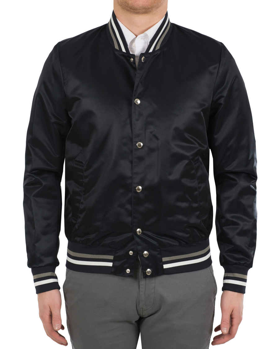 Herre | Jakker | Maison Kitsuné | Satin Teddy Baseball Jacket Navy