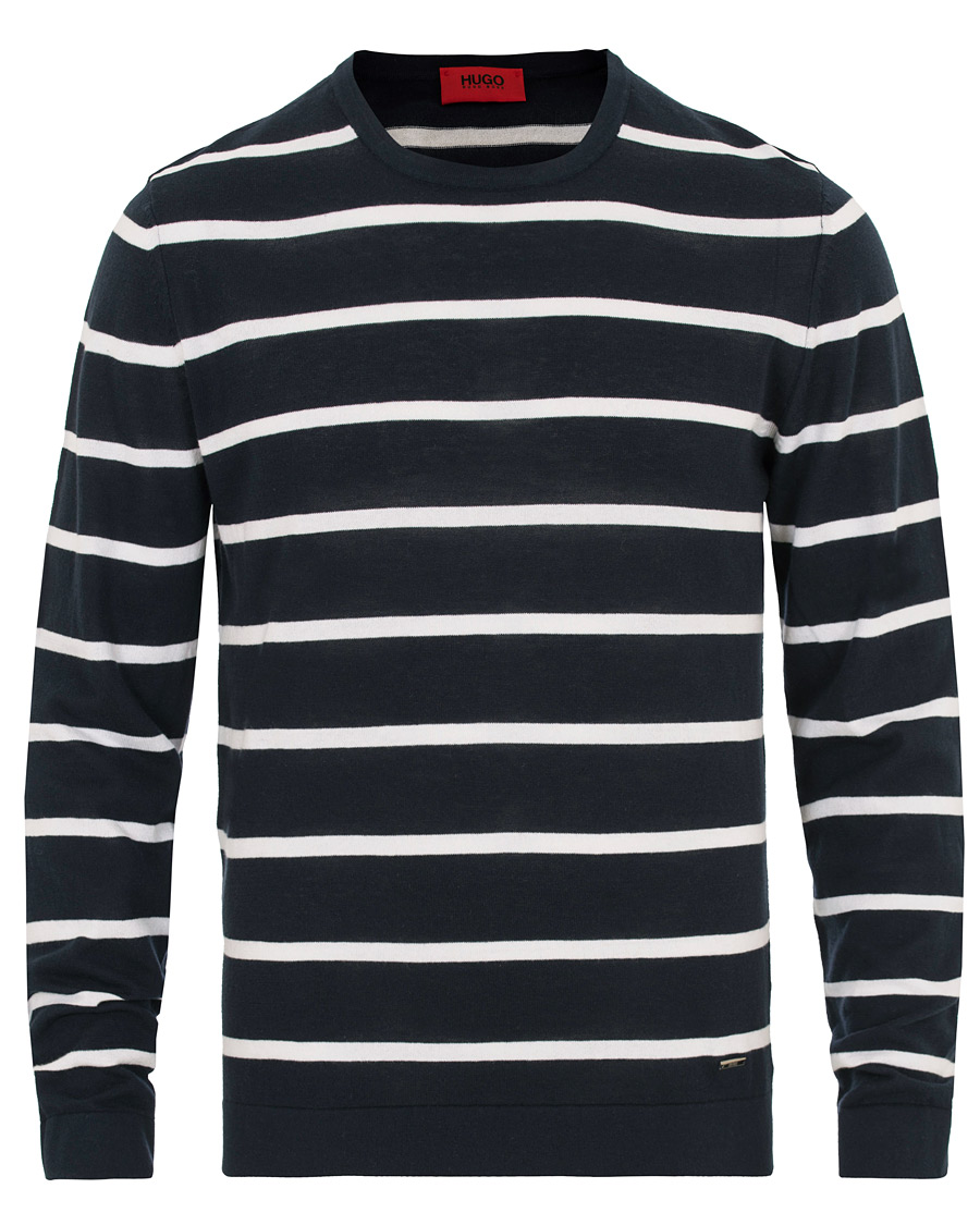 Herre | Trøjer | HUGO | Simun Stripe Knitted Crew Neck Navy/White