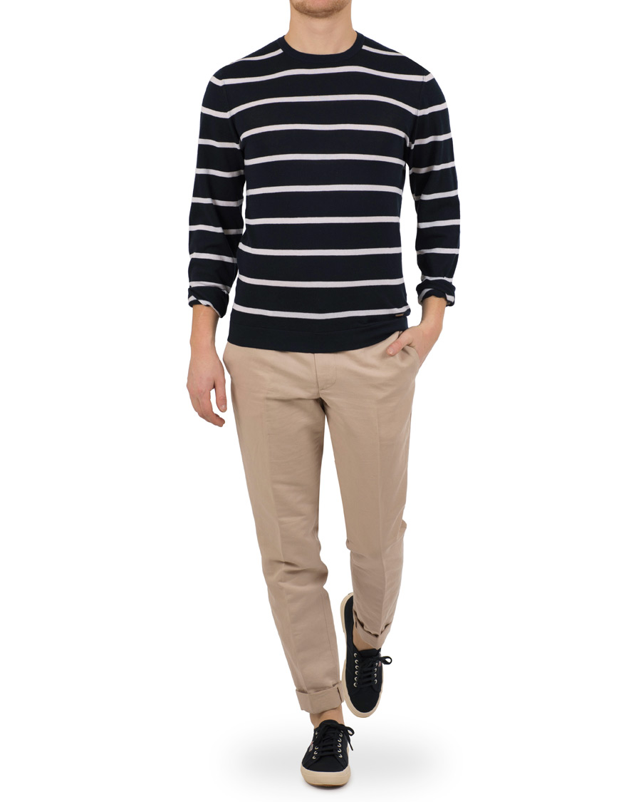 Herre | Trøjer | HUGO | Simun Stripe Knitted Crew Neck Navy/White