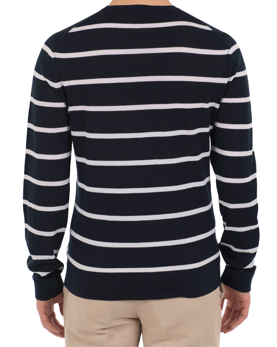 Herre | Trøjer | HUGO | Simun Stripe Knitted Crew Neck Navy/White