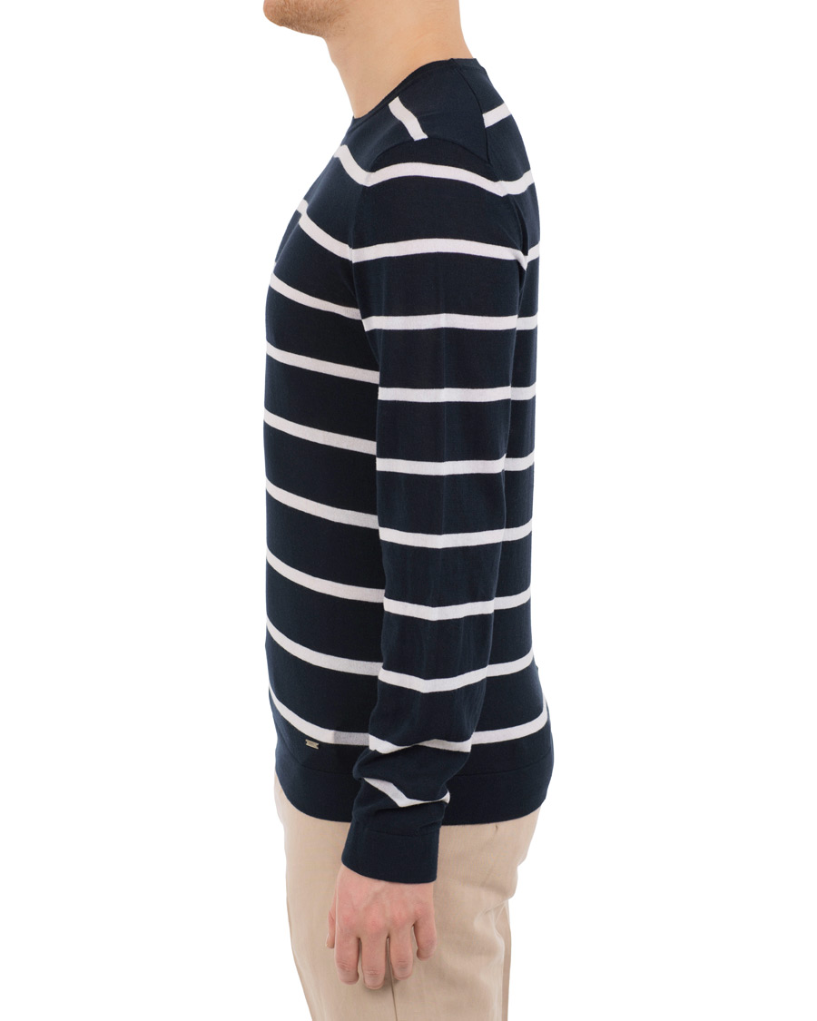 Herre | Trøjer | HUGO | Simun Stripe Knitted Crew Neck Navy/White