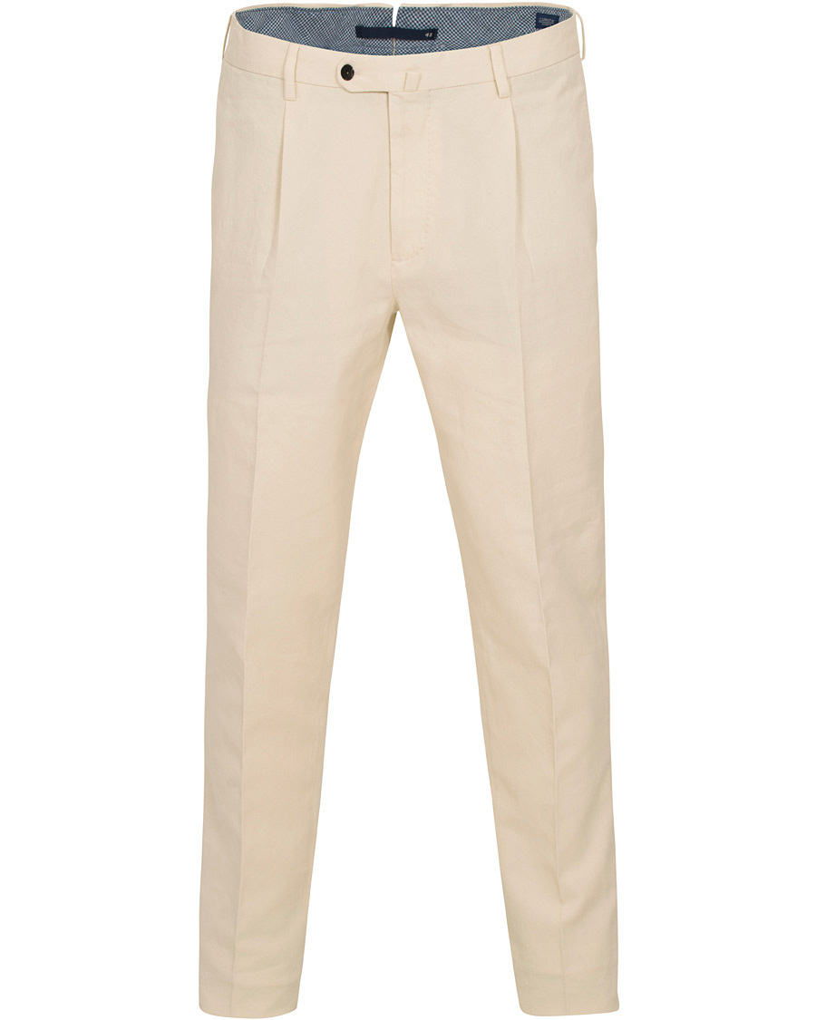 Herre | Bukser | Incotex | Carrot Fit Single Pleated Trousers Off White