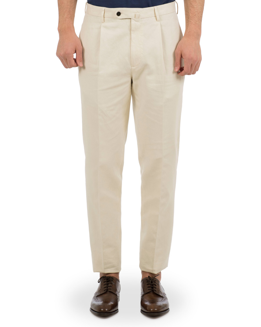Herre | Bukser | Incotex | Carrot Fit Single Pleated Trousers Off White