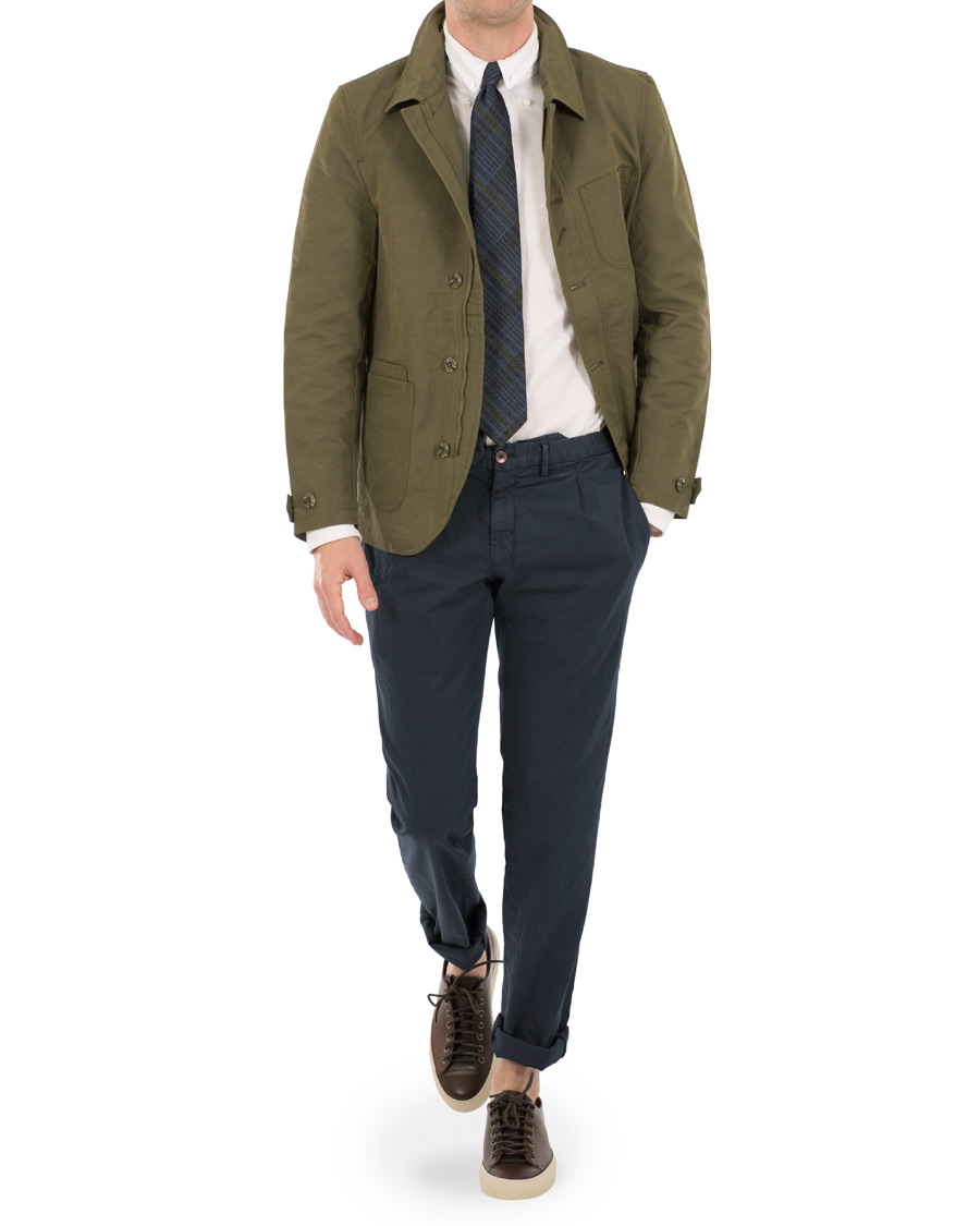 Herre | Bukser | Incotex | Slim Fit Single Pleated Trousers Navy