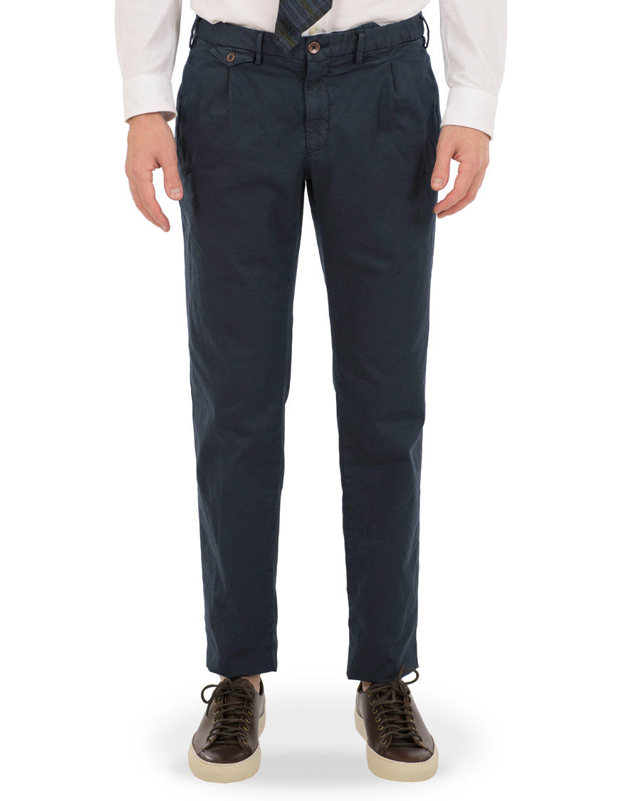 Herre | Bukser | Incotex | Slim Fit Single Pleated Trousers Navy