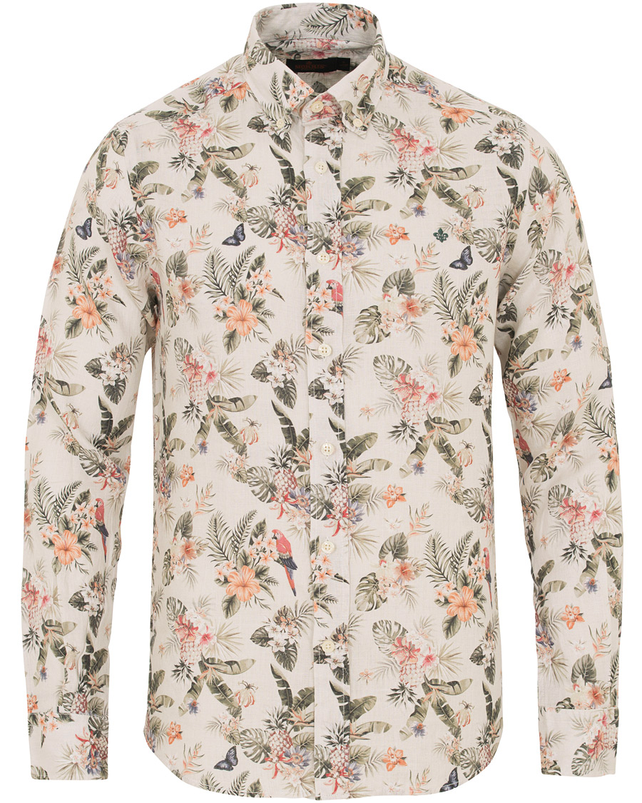 Herre | Skjorter | Morris | Bennet Linen Printed Flower Shirt White
